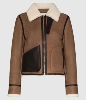  	Sara Shearling Aviator Brown Leather Jacket