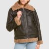  	Laura Black SF Bomber Aviator Shearling Jacket