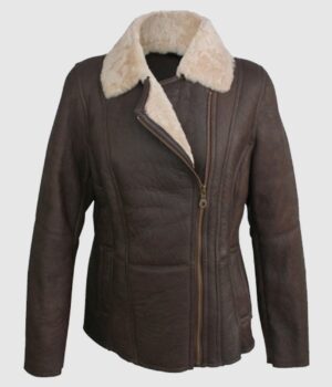  	Jessica Vegan Aviator Leather Jacket