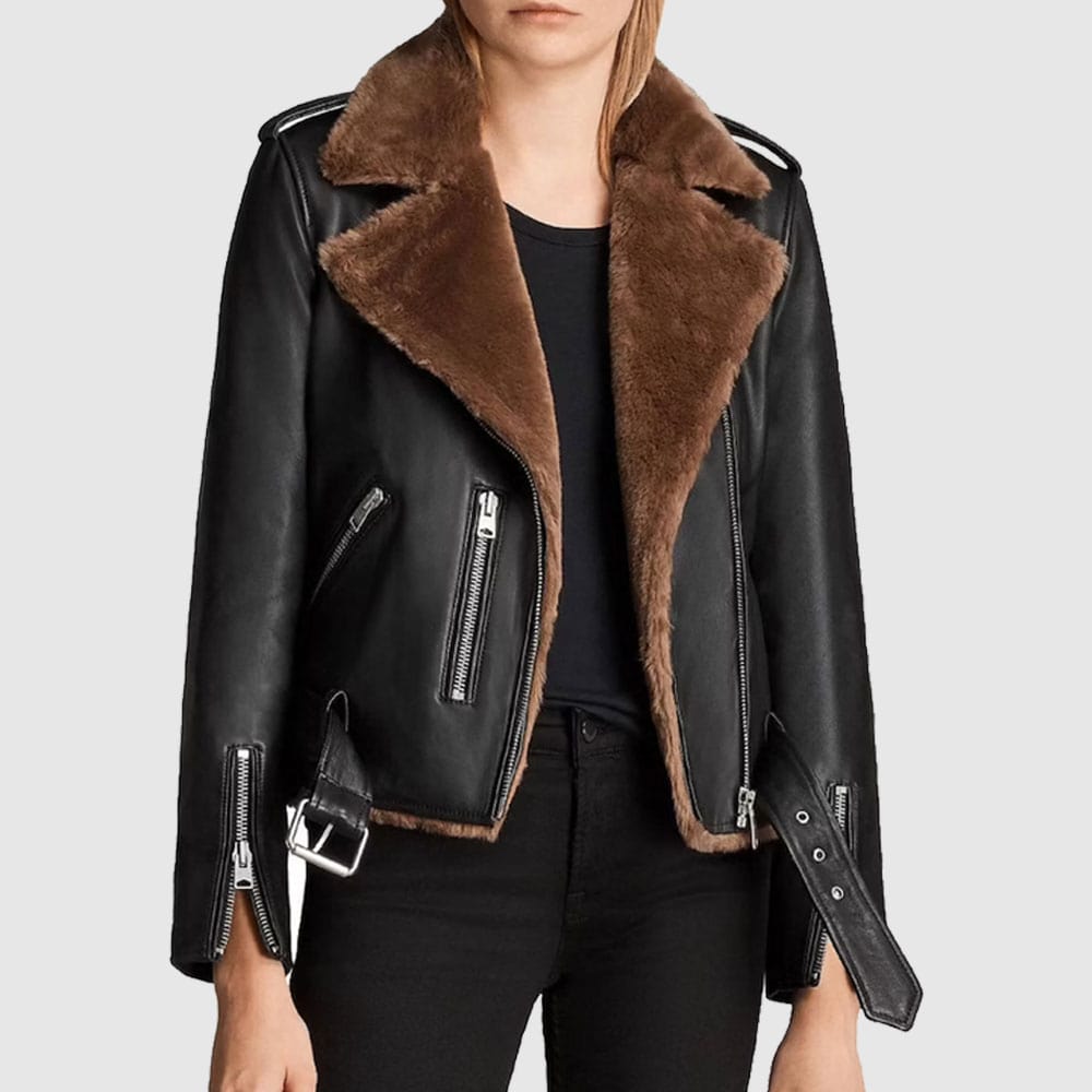 Adah Slim Fit Shearling Biker Leather Jacket Adah Slim Fit Shearling Biker Leather Jacket