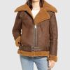  	Julie Flight Pilot Shearling Brown Faux Jacket