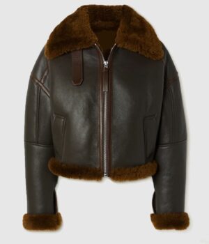  	Stacy Shearling Trimmed Textured Leather Jacket