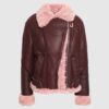  	Kathleen Burgundy Shearling Fur Lined Leather Jacket
