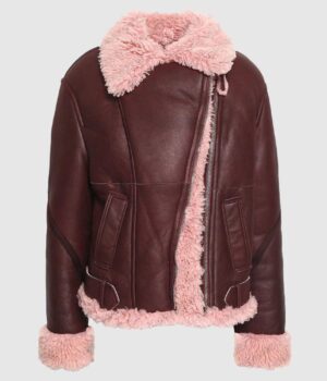  	Kathleen Burgundy Shearling Fur Lined Leather Jacket