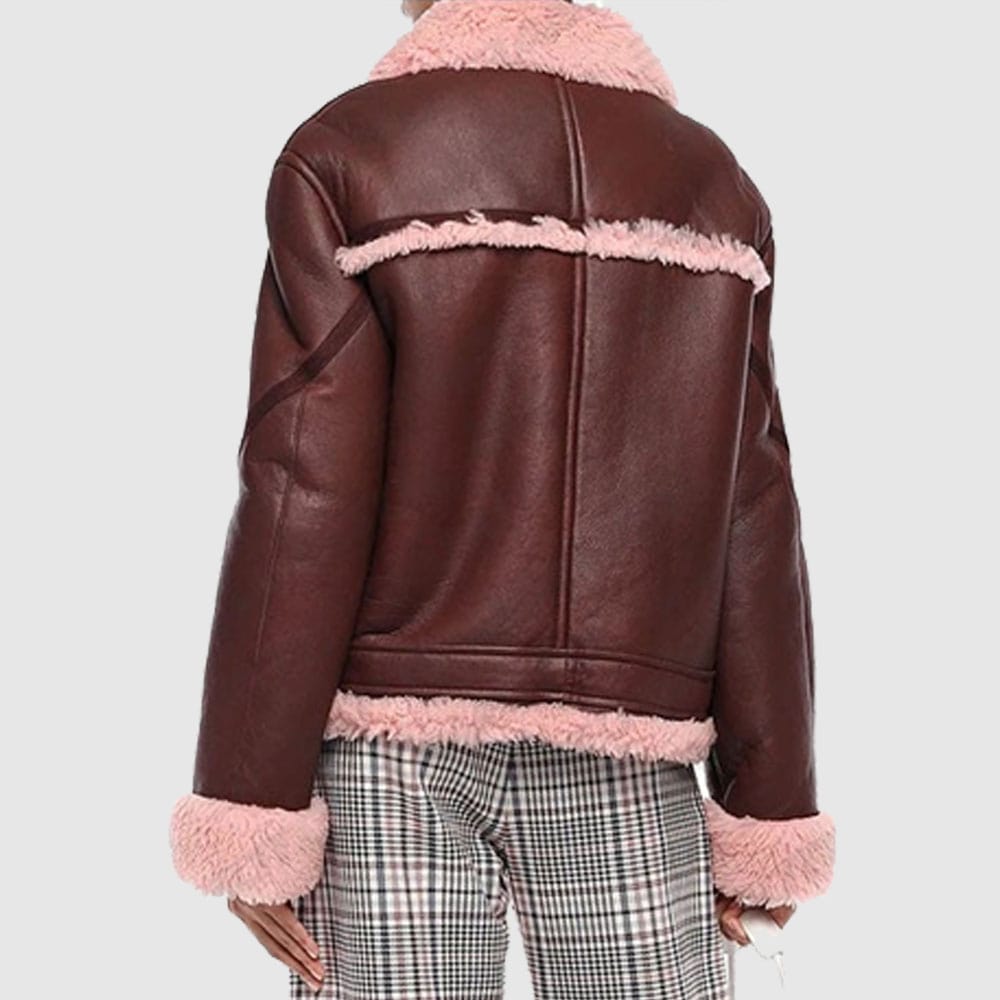 Kathleen Burgundy Shearling Fur Lined Leather Jacket Kathleen Burgundy Shearling Fur Lined Leather Jacket