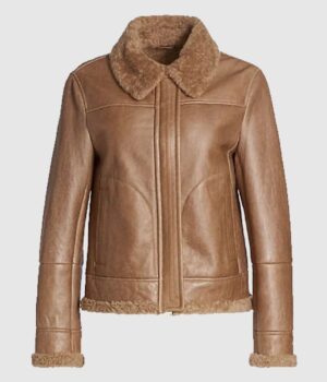  	Monica Shearling Fur Lined Brown Jacket
