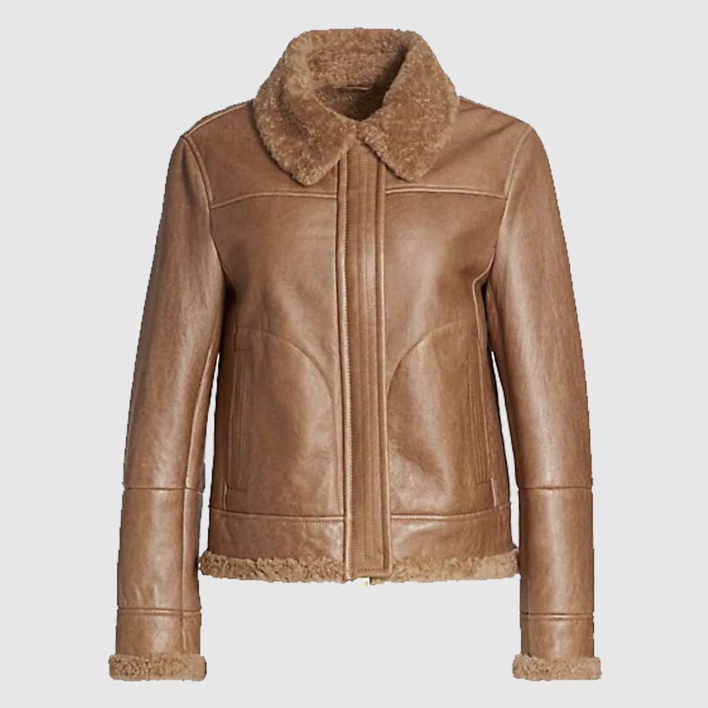 Monica Shearling Fur Lined Brown Jacket Monica Shearling Fur Lined Brown Jacket