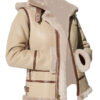  	Alicia Beige Shearling Fur Hooded Leather Jacket