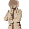 Alicia Beige Shearling Fur Hooded Leather Jacket Alicia Beige Shearling Fur Hooded Leather Jacket