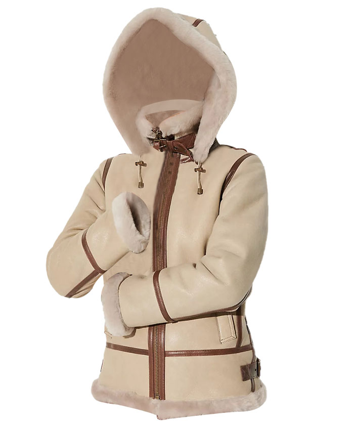 Alicia Beige Shearling Fur Hooded Leather Jacket Alicia Beige Shearling Fur Hooded Leather Jacket