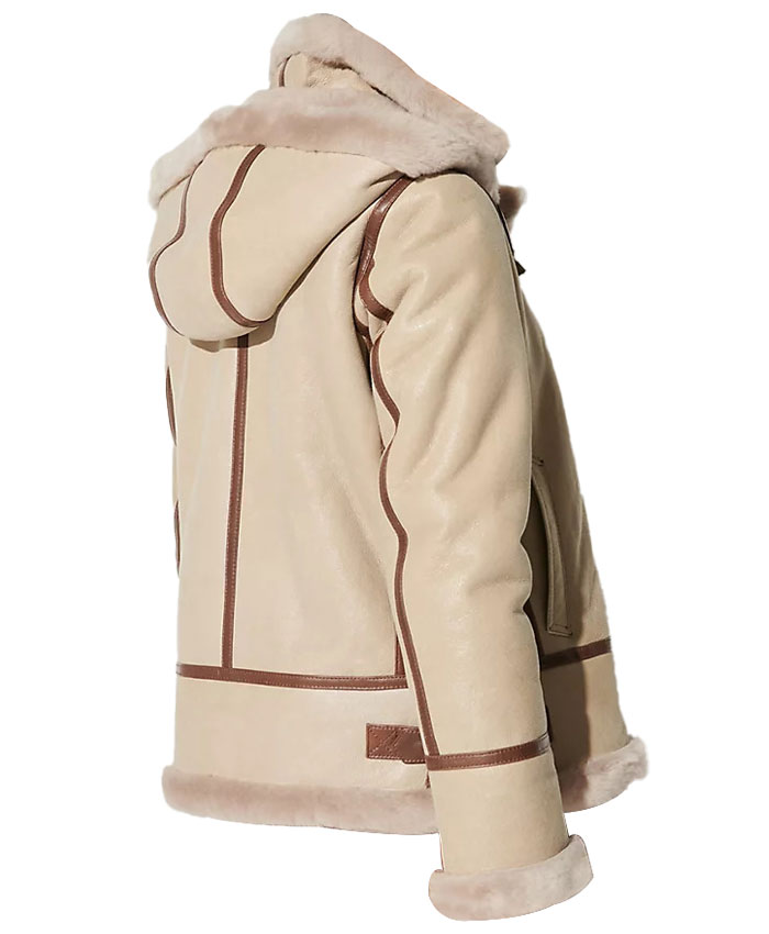 Alicia Beige Shearling Fur Hooded Leather Jacket Alicia Beige Shearling Fur Hooded Leather Jacket
