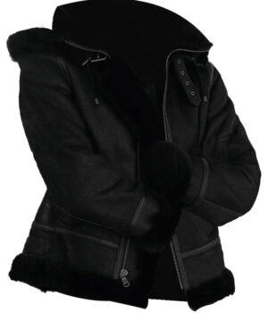  	Joel Sheepskin Shearling Fur Black Hooded Jacket