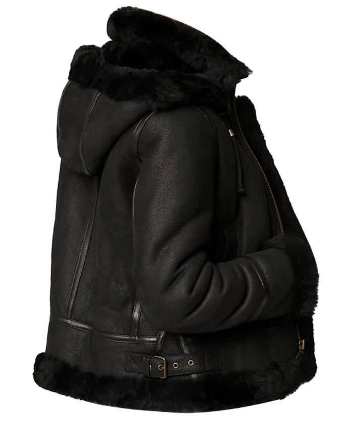Joel Sheepskin Shearling Fur Black Hooded Jacket Joel Sheepskin Shearling Fur Black Hooded Jacket