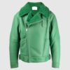  	Holly Aviator Shearling Fur Green Biker Jacket