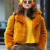  	Selena Gomez Only Murders In The Building Orange Fur Jacket