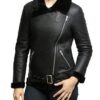  	Victoria Black Aviator Shearling Sheepskin Jacket