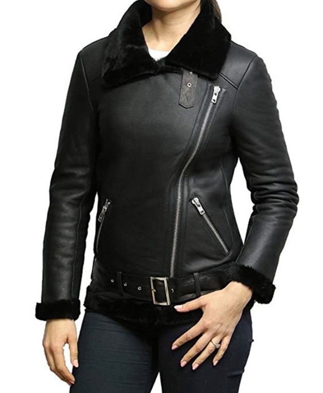 Victoria Black Aviator Shearling Sheepskin Jacket Victoria Black Aviator Shearling Sheepskin Jacket