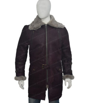  	Allen RAF B16 Bomber Long Sheepskin Leather Trench Coat