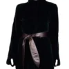  	Womens Black Mink Fur Coat With Leather Belt