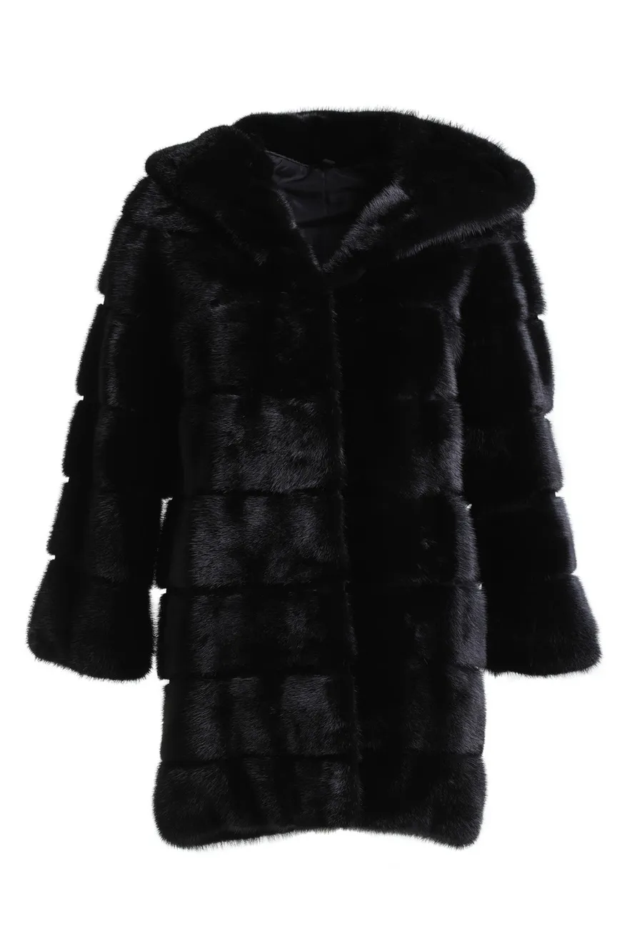 Womens Mink Fur Black Swan Hooded Coat Womens Mink Fur Black Swan Hooded Coat