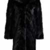  	Womens Black Mink Chevron Fur Mid Length Coat