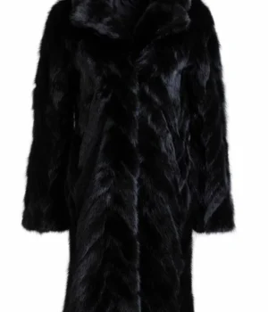  	Womens Black Mink Chevron Fur Mid Length Coat