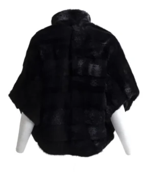  	Womens Soft Mink Fur Cape Black Coat