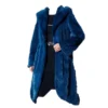  	Womens Navy Blue Hooded Mink Fur Long Coat