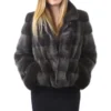  	Womens Notched Collar Gray Mink Fur Winter Jacket