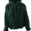  	Mens All Green Mink Fur Bomber Jacket With Hood