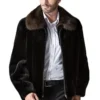  	Mens Spread Mahogany Collar Mink Fur Coat