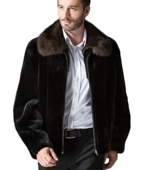  	Mens Spread Mahogany Collar Mink Fur Coat