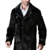 	Mens Black Mid Length Mink Fur Soft Coat