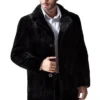  	Mens Black Mink Fur Classic Warm Winter Coat