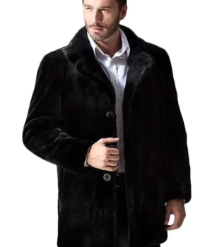  	Mens Black Mink Fur Classic Warm Winter Coat