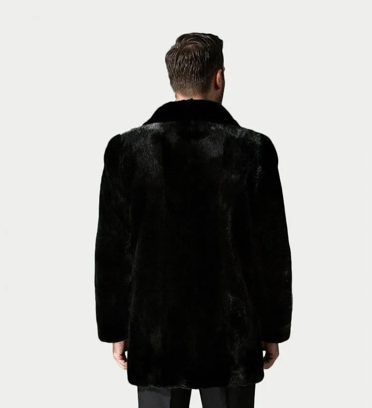 Mens Black Mink Fur Classic Warm Winter Coat Mens Black Mink Fur Classic Warm Winter Coat