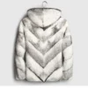  	Mens White and Grey Cross Hooded Mink Fur Coat