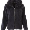  	Mens Black Mink Fur Bomber Hoodie Jacket