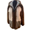  	Mens Brown and Beige Colorblock Mink Fur Jacket
