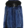  	Mens and Womens Blue Hooded Mink Fur Jacket