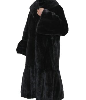  	Women’s Genuine Mink Fur Black Trench Coat