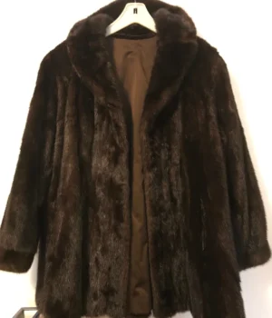  	Women’s Vintage Real Mink Fur Fluffy Warm Brown Coat