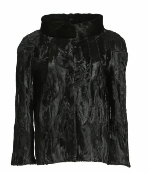  	Womens Black Swakara Lamb Fur Fluffy Jacket