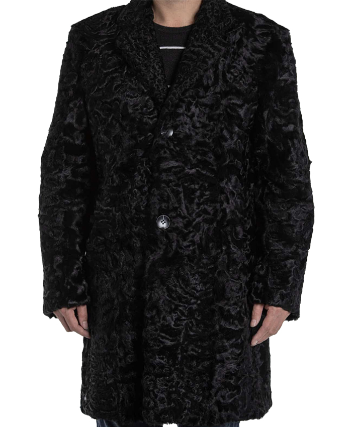 Men’s Persian Lamb Fur Mid Length Black Coat Men’s Persian Lamb Fur Mid Length Black Coat