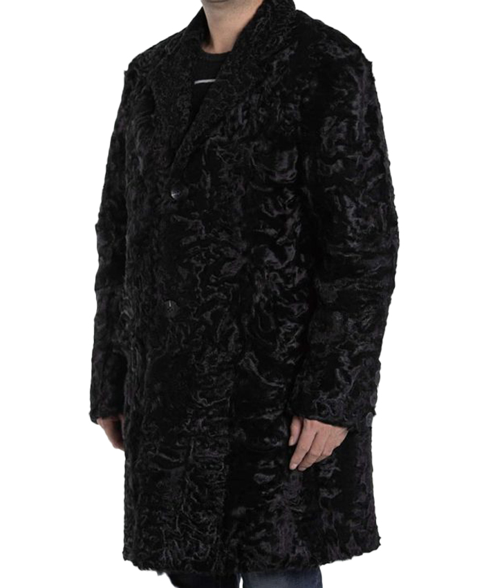 Men’s Persian Lamb Fur Mid Length Black Coat Men’s Persian Lamb Fur Mid Length Black Coat