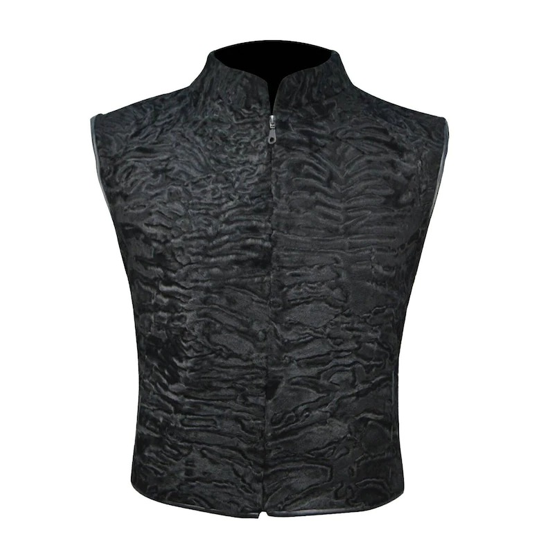 Winter Black Persian Lamb Fur Waistcoat Vest Winter Black Persian Lamb Fur Waistcoat Vest
