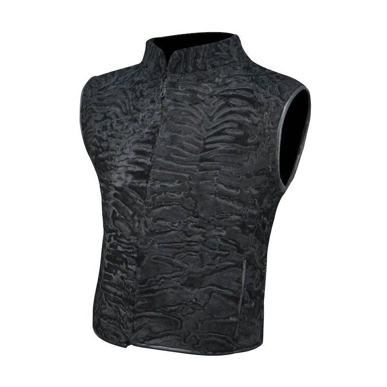 Winter Black Persian Lamb Fur Waistcoat Vest Winter Black Persian Lamb Fur Waistcoat Vest