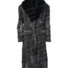  	Grey Karakul Persian Lamb Fur Mink Collar Trench Coat