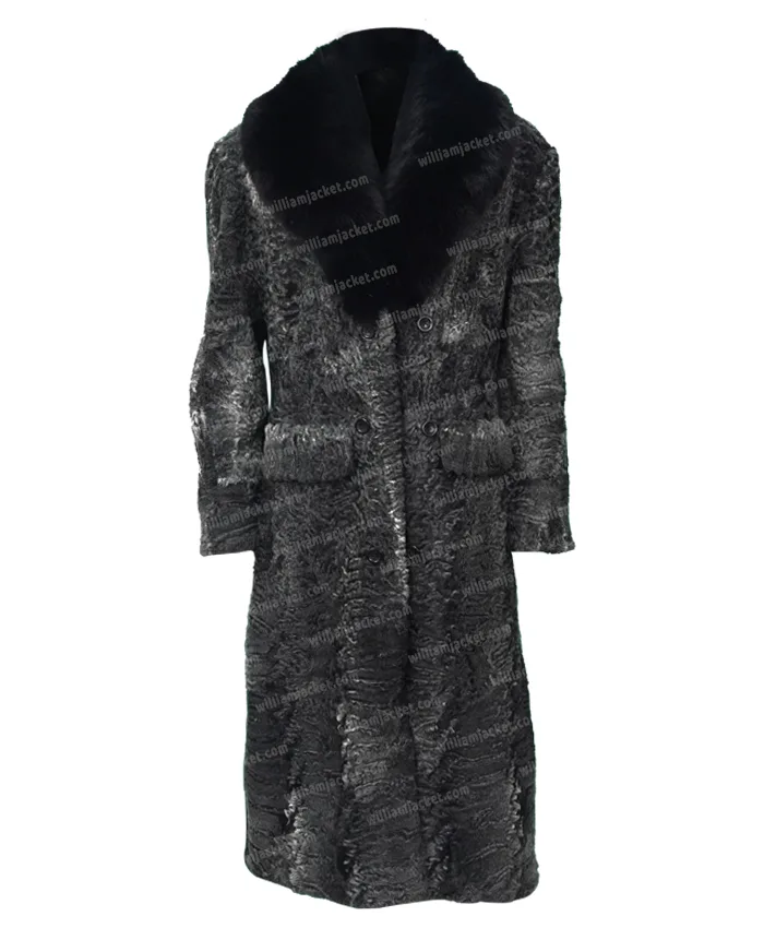 Grey Karakul Persian Lamb Fur Mink Collar Trench Coat Grey Karakul Persian Lamb Fur Mink Collar Trench Coat