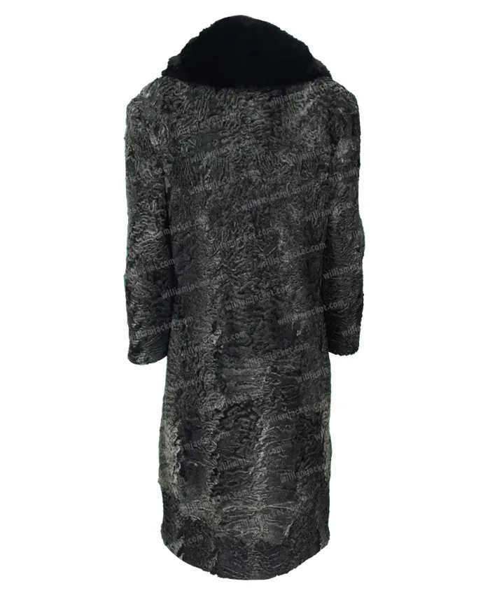 Grey Karakul Persian Lamb Fur Mink Collar Trench Coat Grey Karakul Persian Lamb Fur Mink Collar Trench Coat